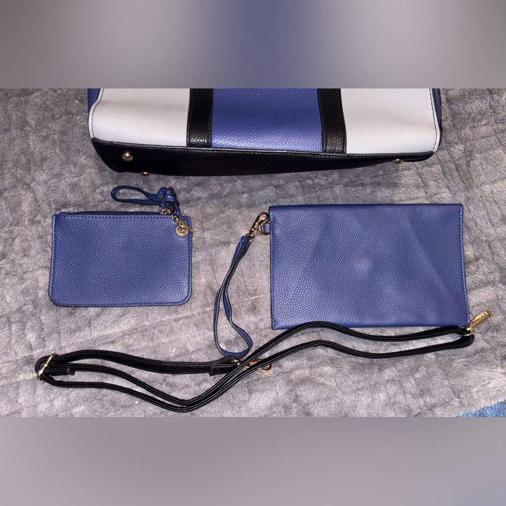 DASEIN Black and Blue Tote Handbag with Matching Clutch and Coin/Cardholder - Picture 2 of 16